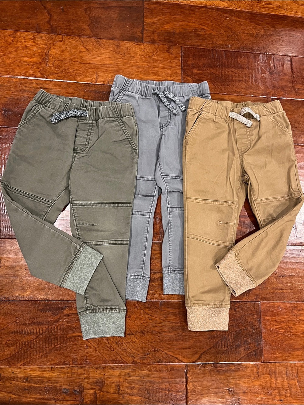 Kids Stretch Woven Jogger Trio - Olive, Gray, and Tan